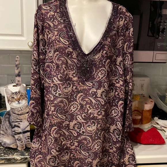 j womens Metro7 purple paisley 3/4 sleeve plus size blouse size 22W/24W. EUC - Picture 1 of 5